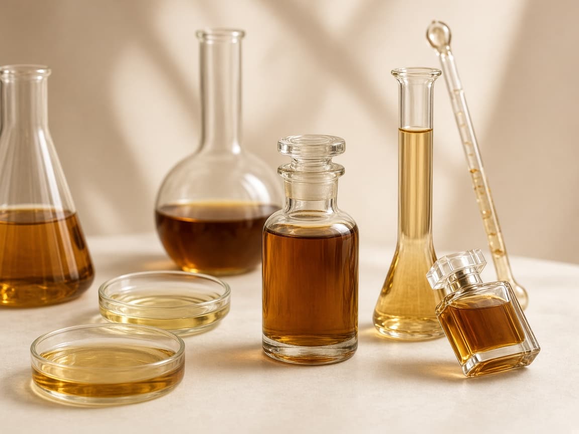 Amber fragrance concentrate bottles and laboratory glassware