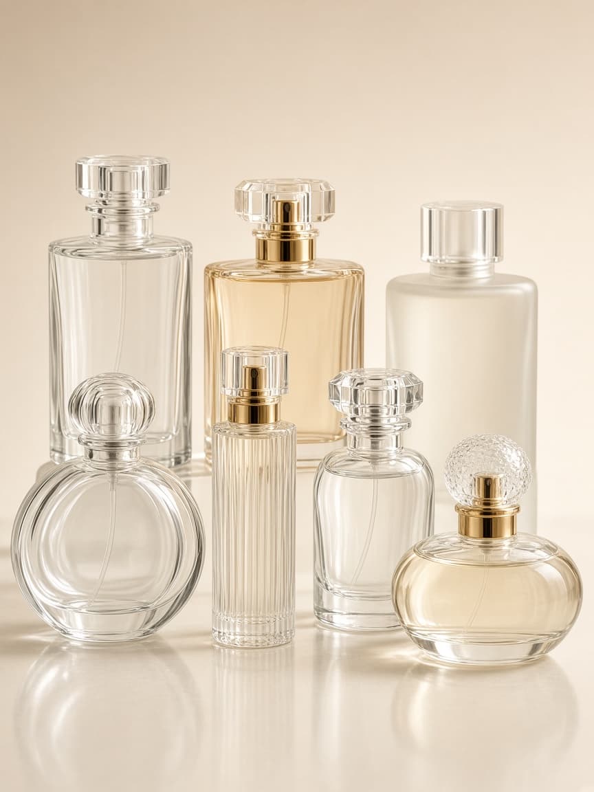Assortment of clear glass perfume bottles