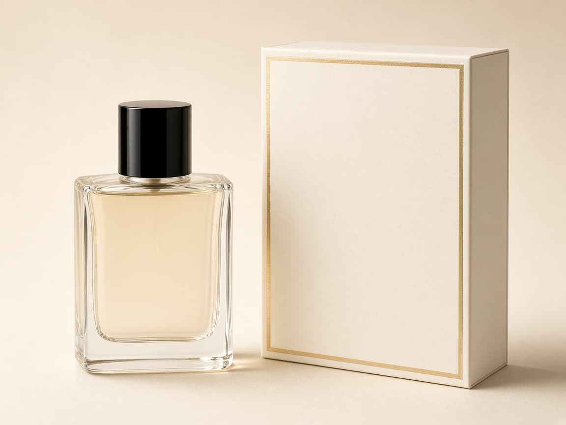 Finished perfume bottle with coordinated ivory presentation box