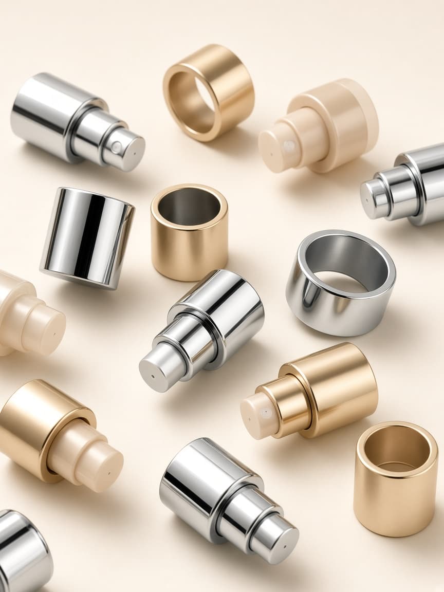 Perfume spray pumps and collar components